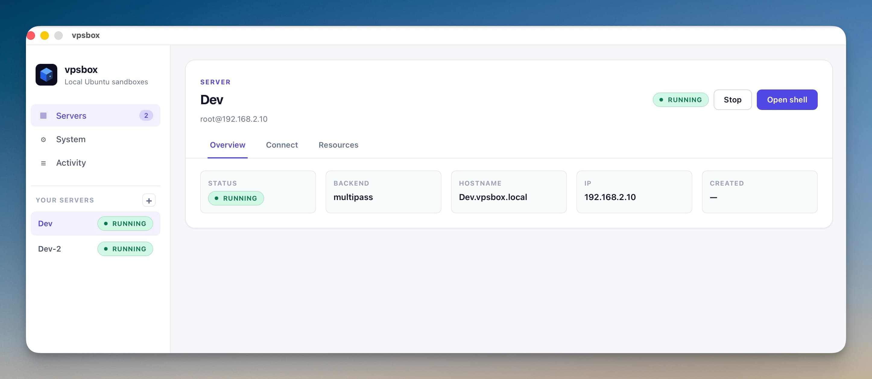 VPSBox.app server list screen